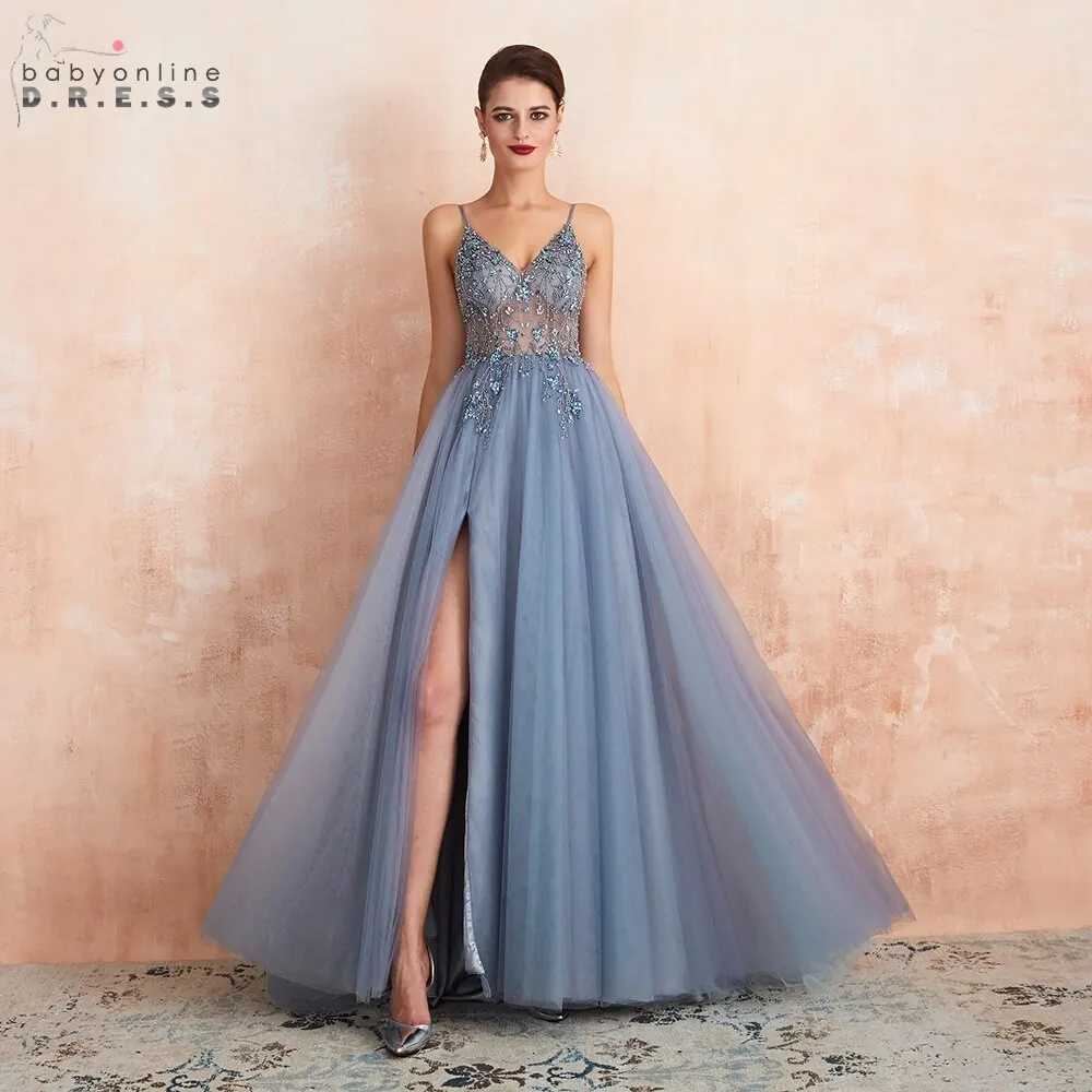 Robe de Soiree, синее длинное вечернее платье, сексуальное платье с открытой спиной, а-силуэт, с кристаллами, вечерние платья, Vestido de Festa, Longo