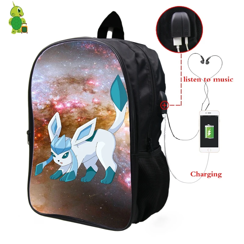 Pokemon Glaceon Galaxy Космический рюкзак Многофункциональный USB зарядка Разъем для наушников ноутбук рюкзак для подростков мужчин и женщин школьные сумки - Цвет: 22