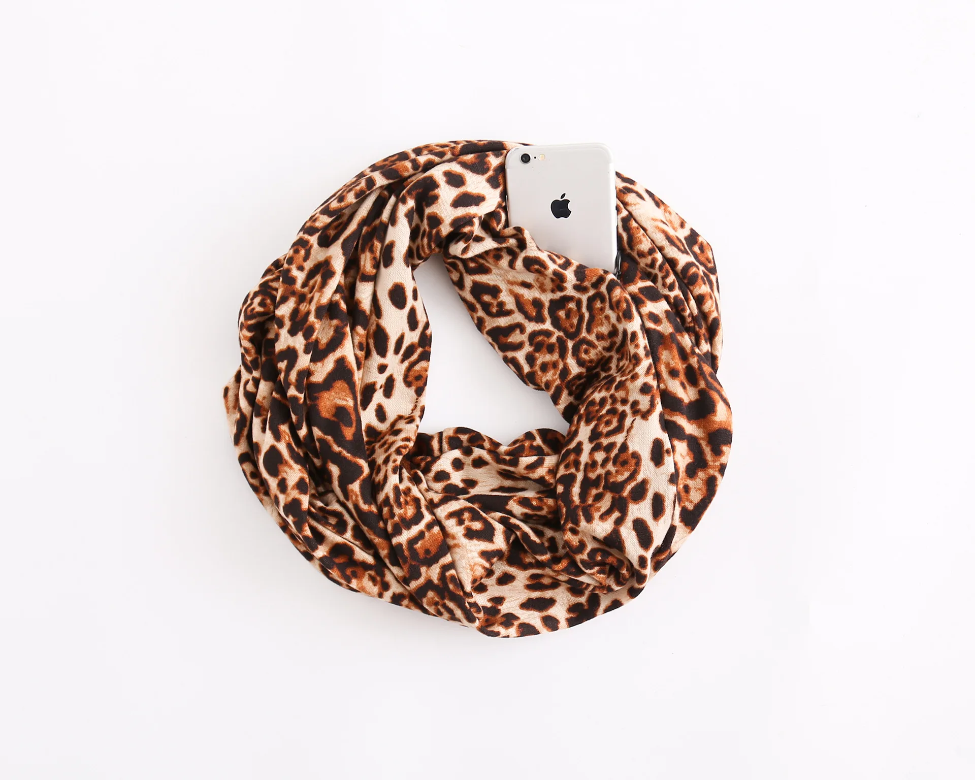 Sparsil Леопардовый женский шарф с кольцом многофункциональный с карманом на молнии шейный платок модные аксессуары Теплые шарфы-Снуды для женщин - Цвет: 1 Leopard Brown