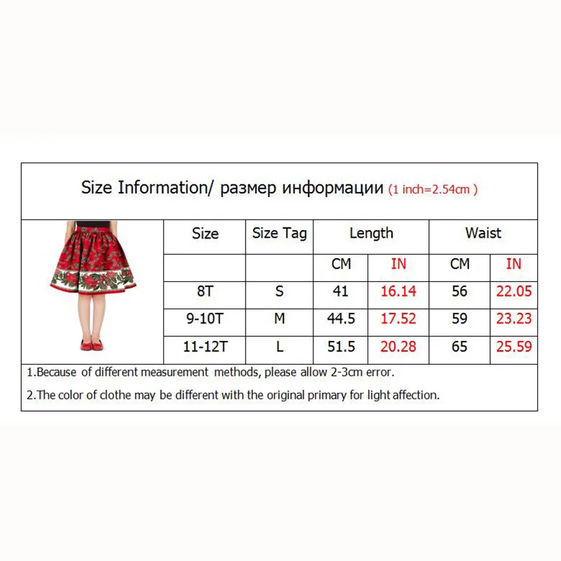 Юбки с цветочным принтом и эластичной резинкой на талии для девочек, детская одежда элегантная красная юбка-пачка вечерние юбки до колена для девочек возрастом 8, 10, 12 лет