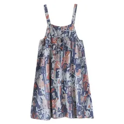 Vestido vaquero con tirantes para mujer, traje holgado con tirantes estampados, Retro, Midi, 2022