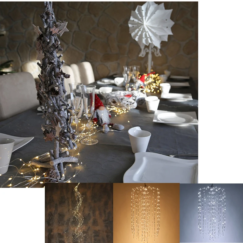 Luzes de Fadas Movido a Energia Cachoeira para o Jardim Decoração da Árvore Plugue da ue Solar Branco Quente Cobre Lâmpada Como Casamento Natal Led Fio 7 Fios de iluminação