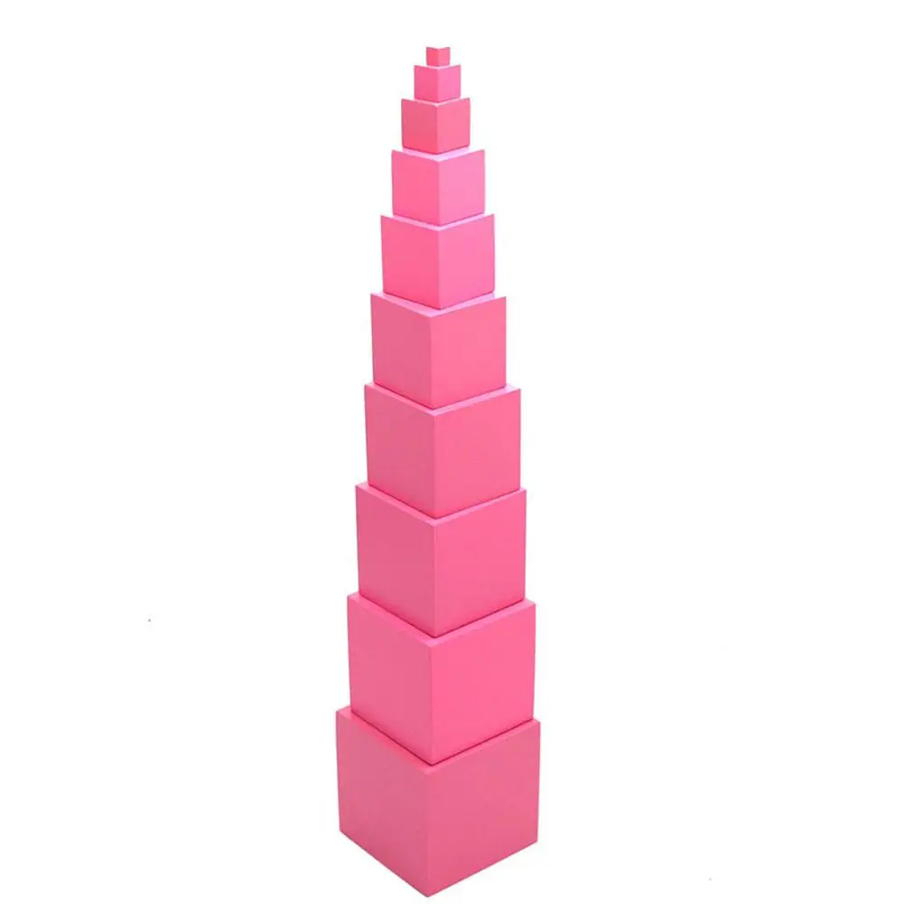 

Kuulee Kids Montessori Wooden Pink Blocks Tower Building Toy Smart Puzzle Wooden Shape Stacking Toy Math Early Educational Toy