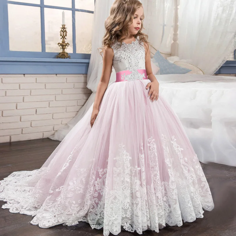 Г., высокое качество, платье с цветочным узором для девочек на свадьбу, вечернее длинное платье для девочек платье принцессы для первого причастия костюм для малышей бальное платье, vestido - Цвет: pink