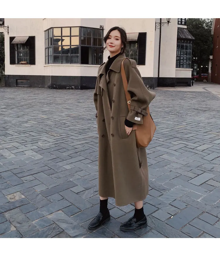 Модное осеннее длинное шерстяное пальто для женщин зимние куртки Новые корейские толстые кашемировые шерстяные пальто для женщин верхняя одежда XA348