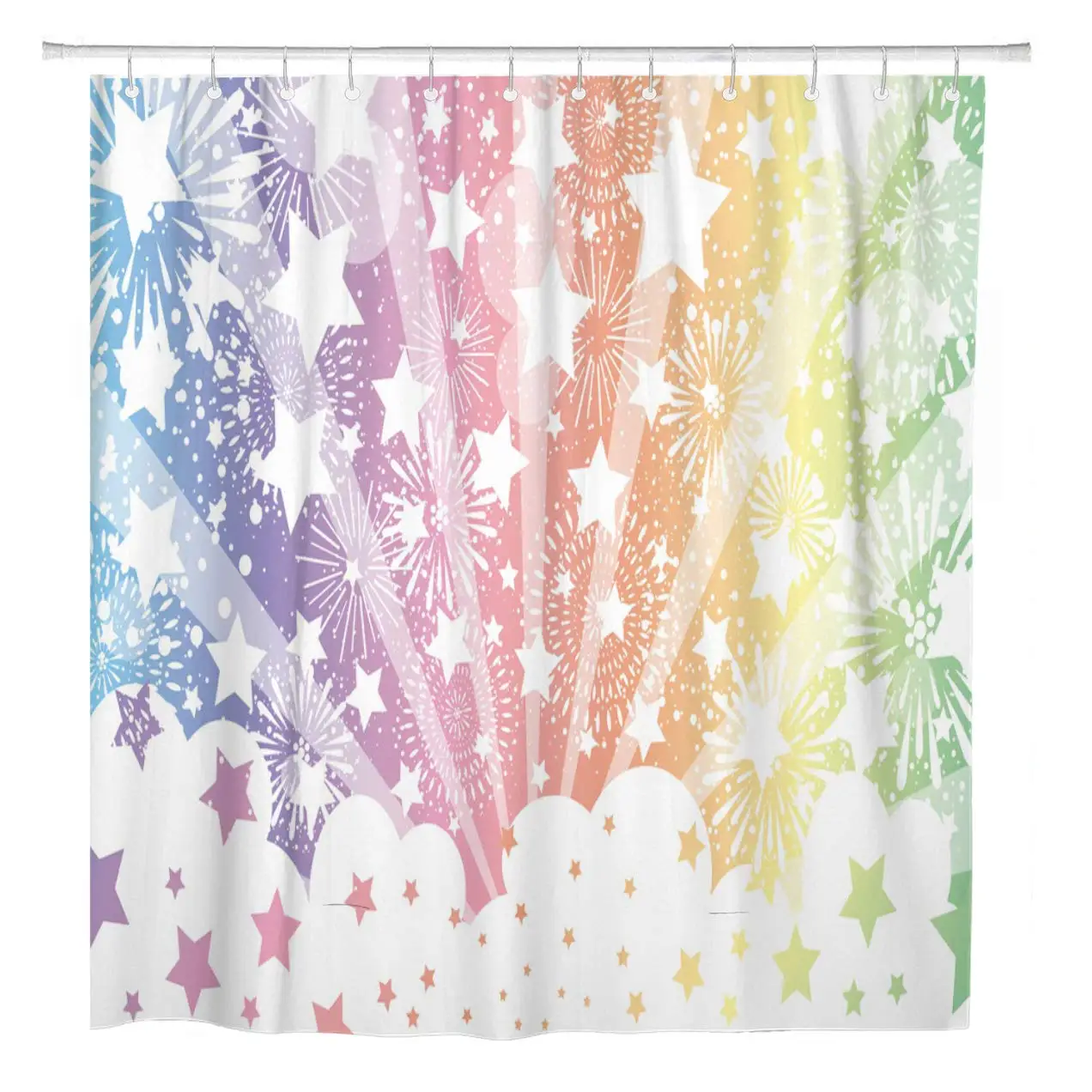 

72"x72" Shower Curtain Waterproof Polyester Fabric Blue Abstract Stars in The Sky and Rainbow Colors Decorative Bathroom Bath