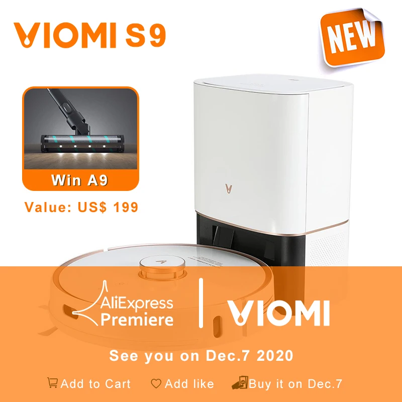 US $799.90 VIOMI S9 Robot Vacuum Cleaner With 950W Intelligent Auto Dust Collection LED Display 2700Pa Floor Carpet Sweeping And Mopping