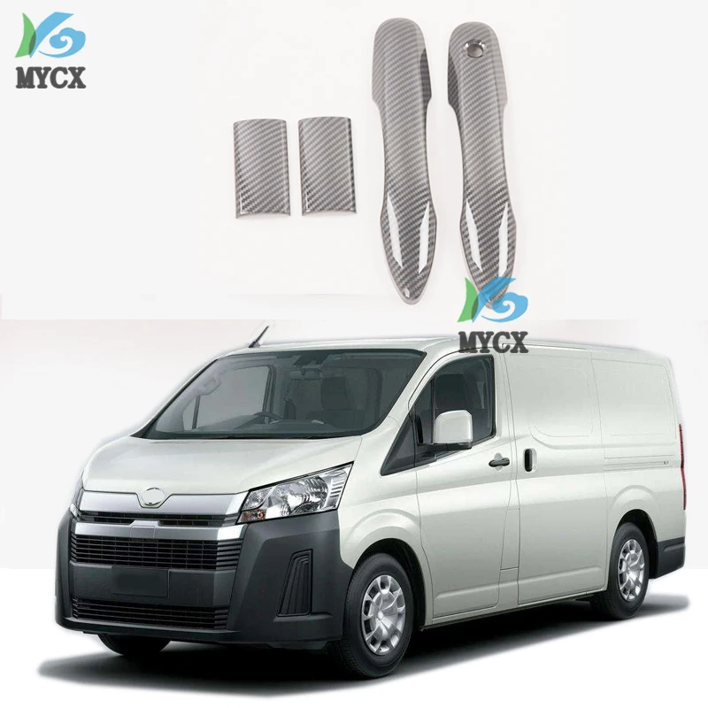 

4pcs Carbon Fiber Style Car Exterior Door Handle Cover Trim Fits for Toyota HiAce 2019 ABS Material Car Styling