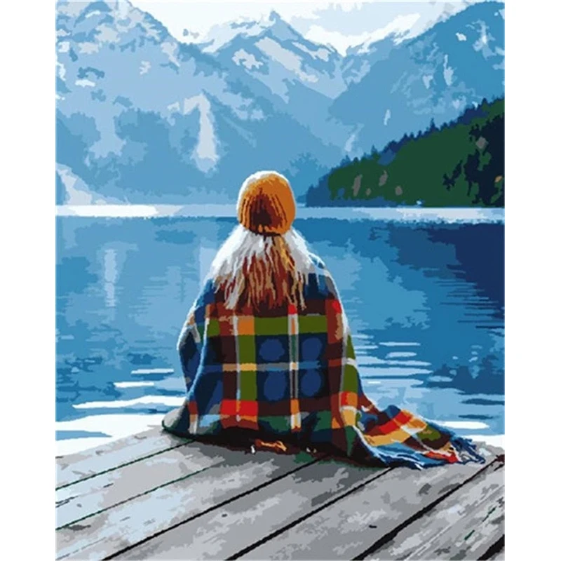 AMTMBS Girl Site Beside River DIY Painting By Numbers Drawing On Canvas HandPainted Oil Coloring Home Wall Art Decor | Дом и сад