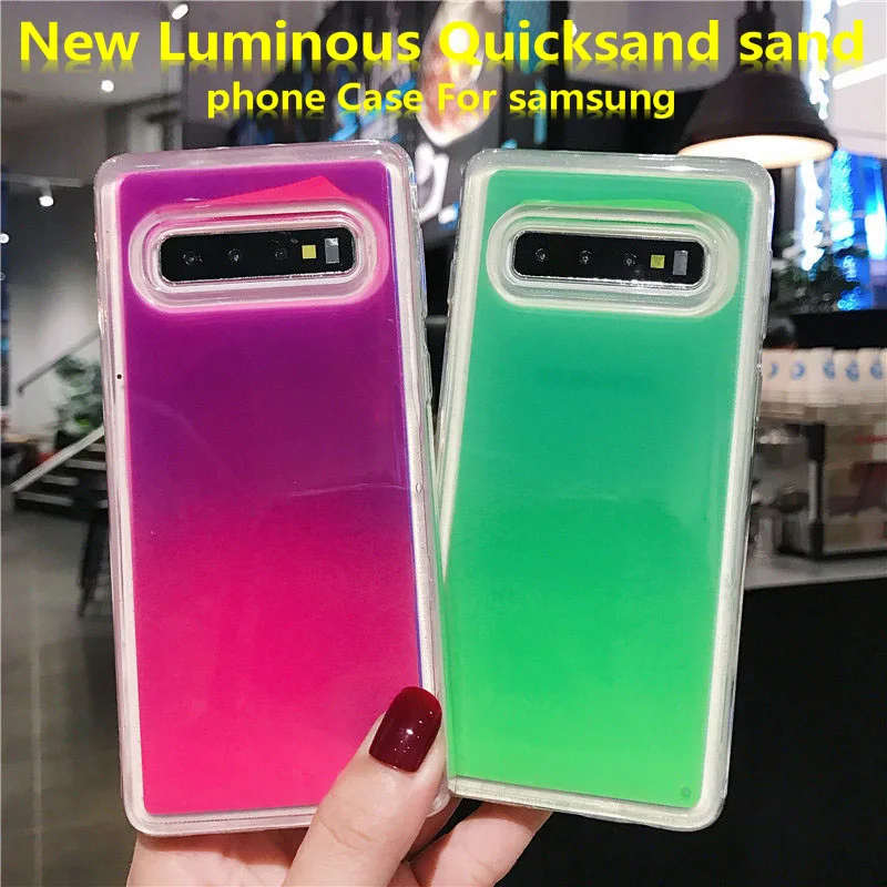 

Luminous Neon Sand Cover For Samsung Galaxy A70 50 30 S8 S9 S10 Plus Note 9 J6 5 M10 A7 Glow In The Dark Glitter Quicksand Case