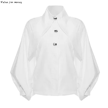 

2020 Spring New Summer Lapel Long Lantern sleeve Nailed Temperament Large Size Brief Shirt Women Blouse Fashion