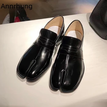 

Black Genuine Leather Women Pumps Square Heel Individual Split Toe Casual Shoes New Spring 2020 Slim Shoes Woman