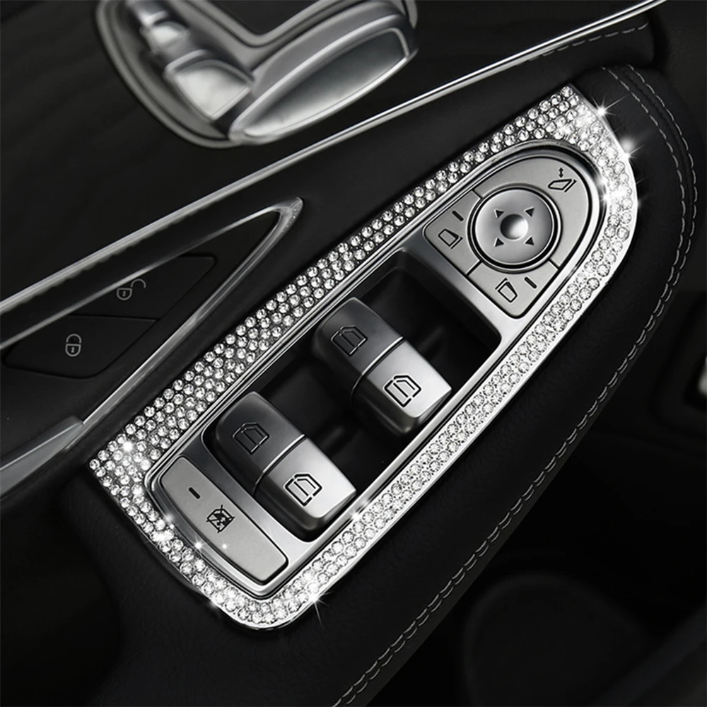 

Автомобильные аксессуары Bling автомобильный стеклоподъемник Управление декоративная рамка для кнопки наклейки для Mercedes-Benz C GLC класс W205 X253 ...