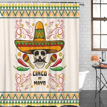 

Mexican Skull Hat Party Green Modern Home Decor Bathroom Waterproof Shower Curtain