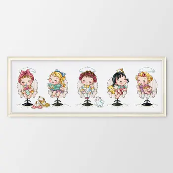 

Fishxx Printed on Canvas DMC Counted Chinese Cross Stitch Kits set Embroidery Needlework Little girl in a small barber shop