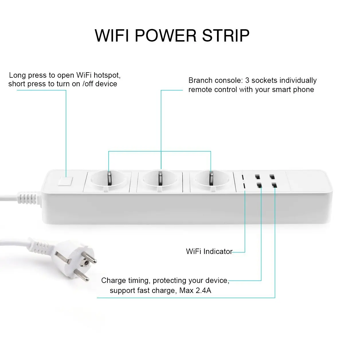 Умный Wifi сетевой фильтр защита от перенапряжения несколько гнезд 4 usb порта - Фото №1