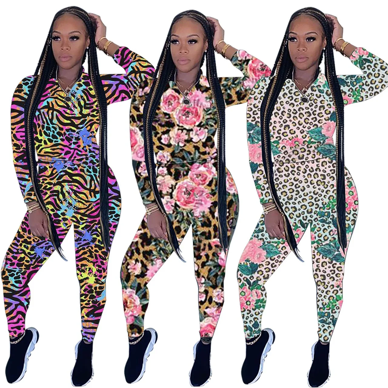 

2020 Autumn Women Tracksuit Hot Style Model Colorful Print Long Sleeves European And American Fashion Casual Two Piece Set