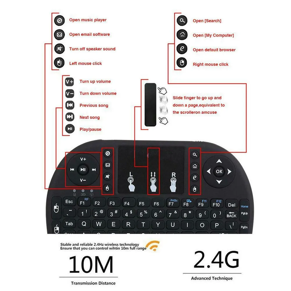 Mini Wireless Keyboard Touchpad Color Backlit Mouse Remote Control Touchpad For Android Xbox Smart TV PC  HTPC TV Box Notebook