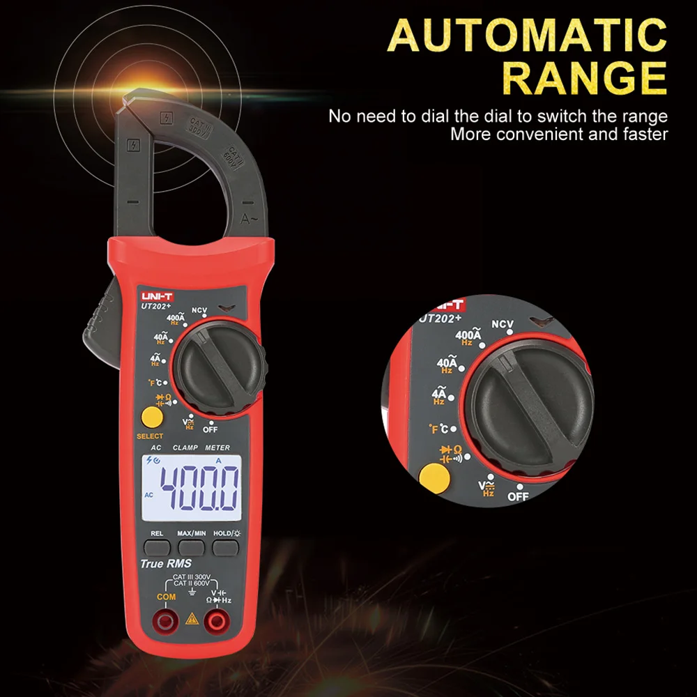 

UNI-T UT201 + / UT202 + / UT203 + / UT204 + / UT202 + True RMS Auto Range 400-600A Digital Clamp Meter Voltage Multimeter new
