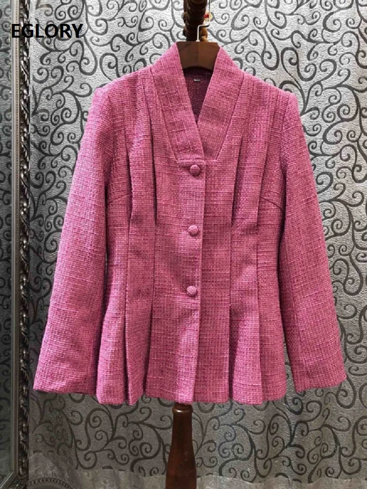

High Quality New 2019 Autumn Winter Fashion Jacket High Quality Women Single Breasted Long Sleeve Rose Red Wool Blends Coat