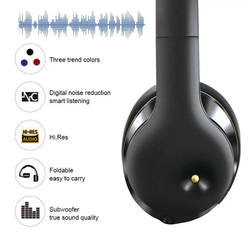 EL528 Bluetooth Headset 5.0 Wireless ANC Noise Canceling Headphone Head-mounted Over Ear Earbuds Shocking Bass Foldable Earphone