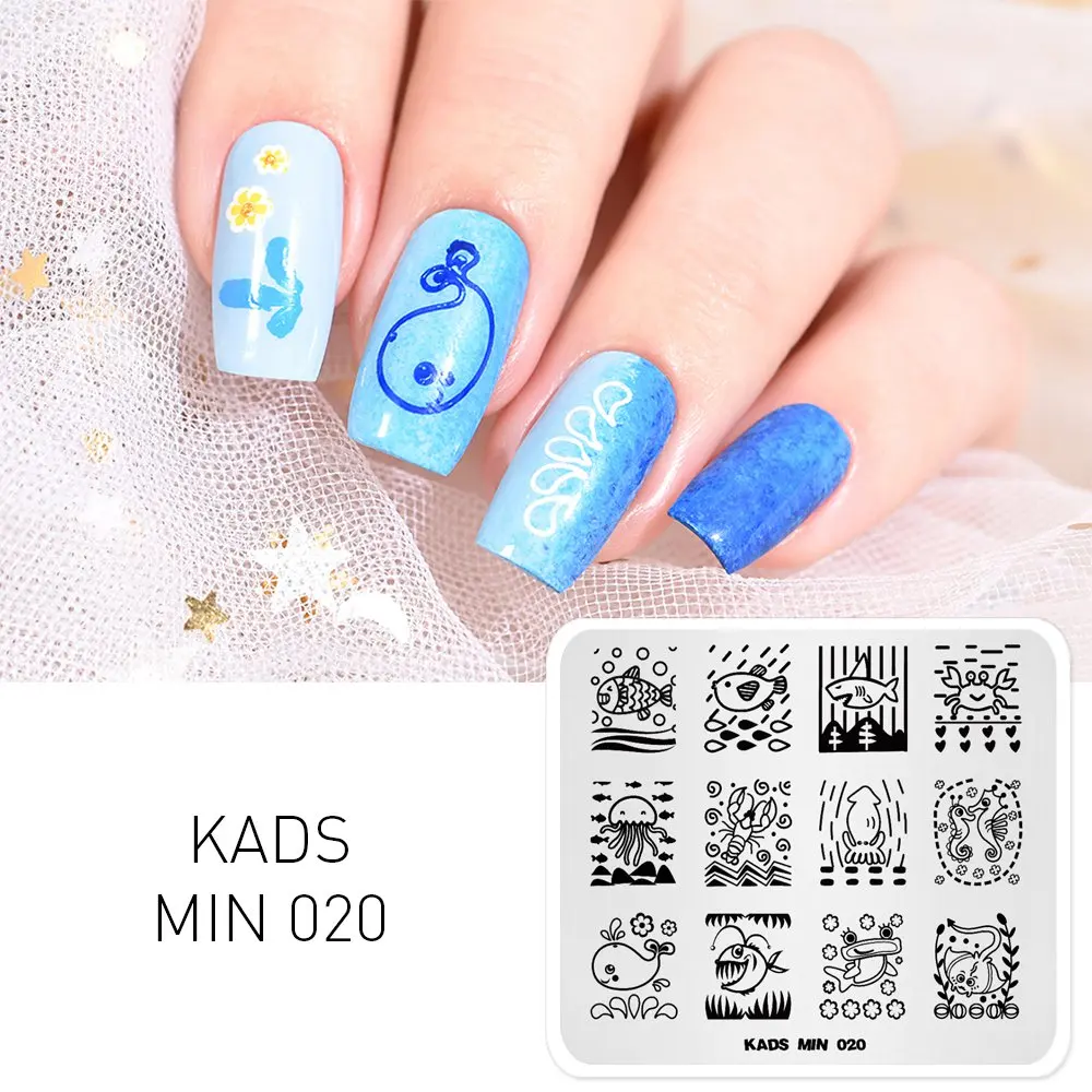 MIN 020 KADS пластины для стемпинга ногтей 33 дизайна, серия MIN, накладные изображения, шаблонные штампы, сделай сам, маникюрный штамп, трафарет для дизайна ногтей - Цвет: MIN 020