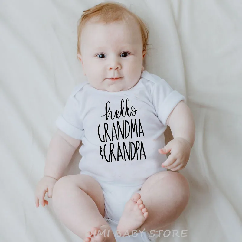 Хлопковый комбинезон для новорожденных с принтом «Hello Grandma and Grandpa», Забавный милый комбинезон с короткими рукавами для маленьких мальчиков и девочек