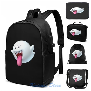 

Funny Graphic print Ghost King Boo, the villain USB Charge Backpack men School bags Women bag Travel laptop bag