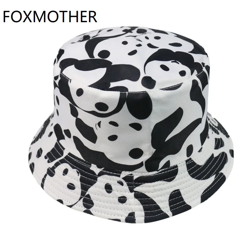 FOXMOTHER New Cute Black White Pink Panda Animal Print Bucket Hats Women Korean 2019