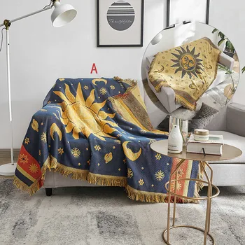 

Nordic Sofa Blanket Sun Moon Throws Blanket Cotton Weighted Blanket Bedspread Chair Sofa Cover Slipcover Knitted Travel Blanket