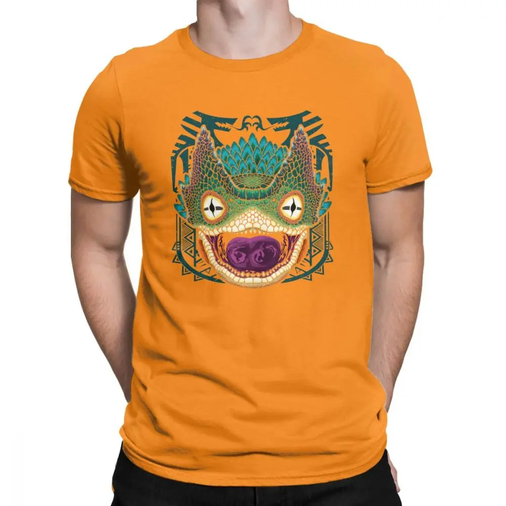 Мужские футболки с монстрами и охотниками, Pukei MHW, хлопковая одежда, новинка, футболка с коротким рукавом, Уникальные футболки размера плюс - Цвет: Оранжевый