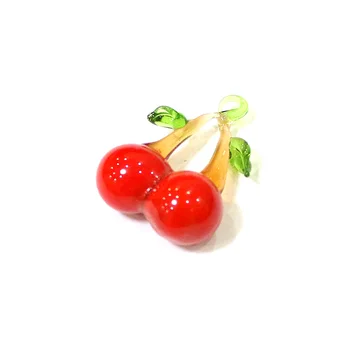 Hanging Murano Glass Cherry Figurines Craft Ornaments Mini Simulation Fruits Pendant Gifts For Kids Home Decor Charm Accessories 1