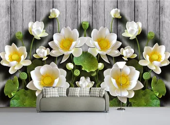 

CJSIR Custom Wallpaper Green Relief Lotus Wood Grain 3d Tv Sofa Background Walls Living Room Bedroom Murals 3d Wallpaper Decor