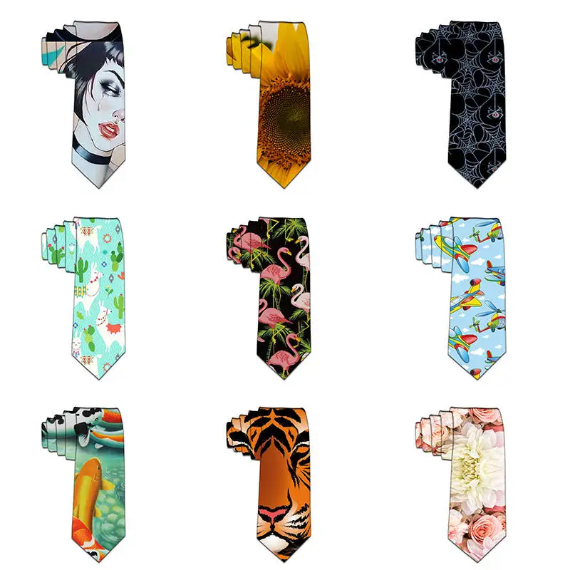 3D Printed Men's Polyester Slim Tie Funny Pattern Wedding Party Casual Happy 8cm Wide Tie Jacquard Weave Man Shirt Accessories