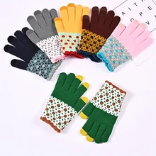 Winter Touch Screen Gloves Women Men Warm Stretch Knit Mittens Imitation Wool Full Finger Female Crochet Thicken
