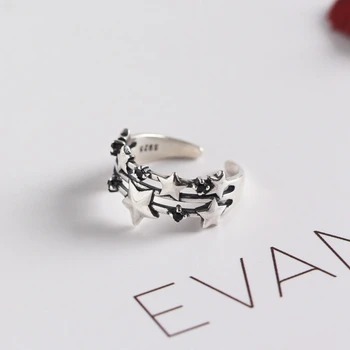 

SUNIANGON Vintage Stacked Pentagram Ring Real 925 Sterling Silver Women Layered Rings Adjustable Black Zircon Ring 925 Jewelry