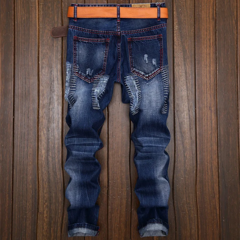 designer jeans for men Men High Quality Straight Jeans Men Jeans Ripped Denim Pants New Famous Brand Motorcycle Jeans Plus Size work jeans