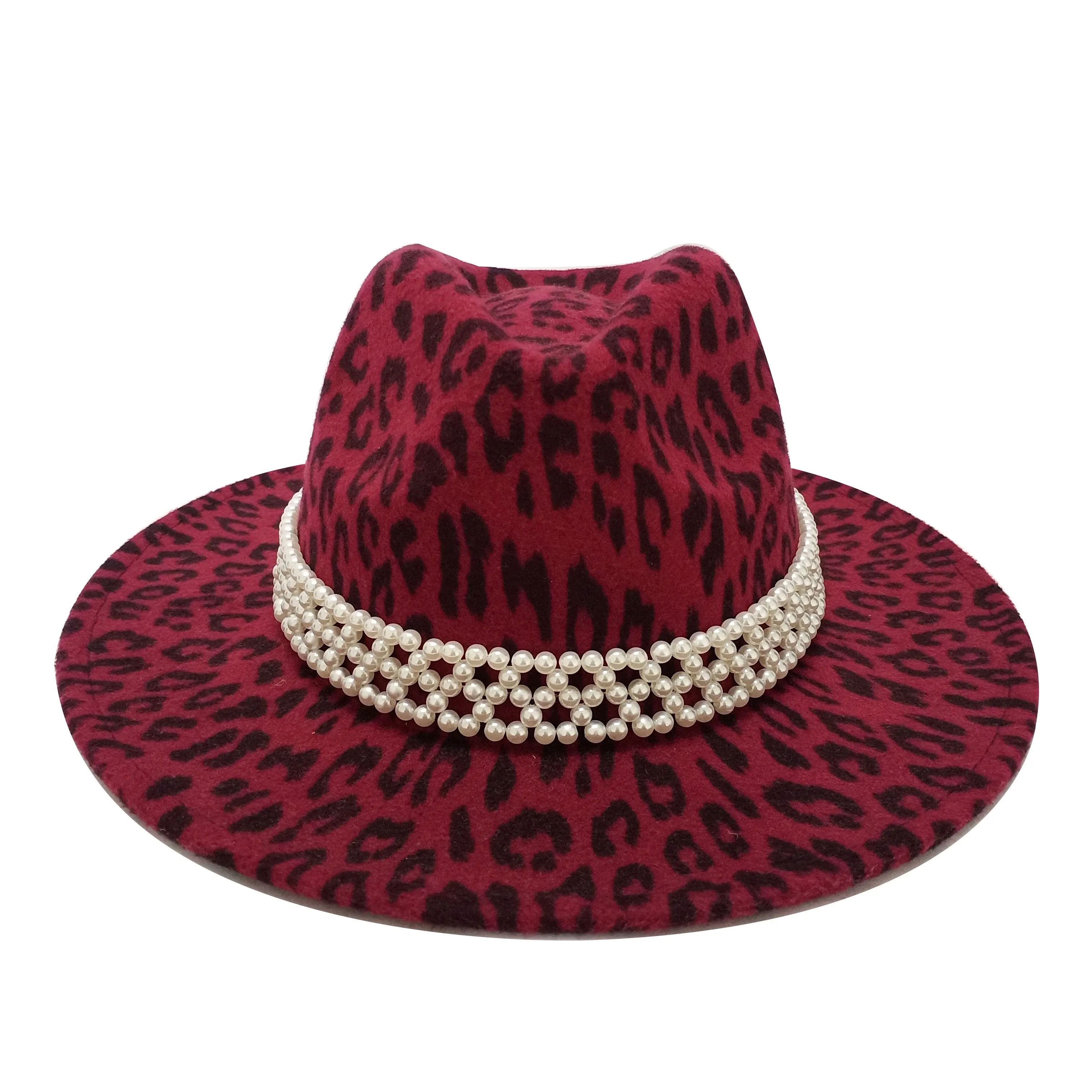 Fedoras Hats For Women Pearl Belt Unisex Water Drop Hat Red Bottom Leapord Pattern Fedoras Jazz Cap Hat Church шапка sombrero mens summer fedora hats