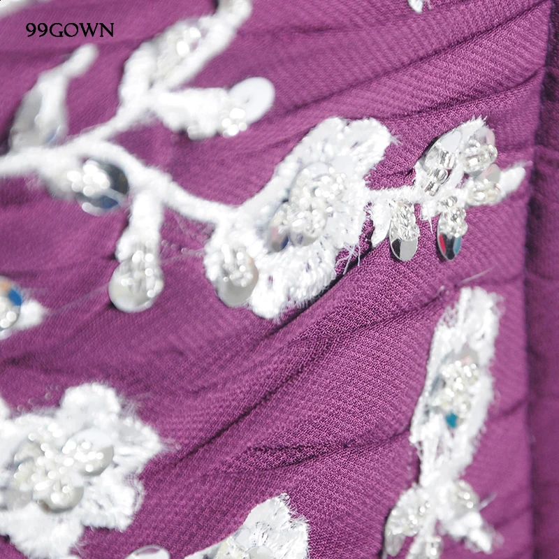 99GOWN свадебные вечерние платья для женщин без бретелек Роскошная вышивка длинные шифоновые платья подружек невесты фиолетовое свадебное платье для гостей