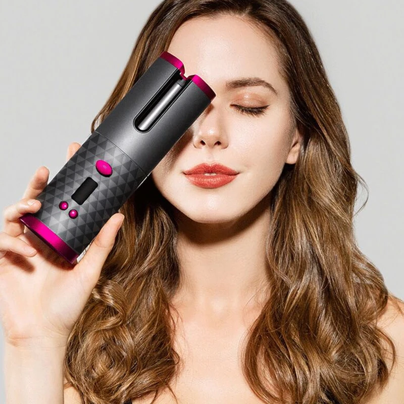 

Cordless Automatic Hair Curler iron USB Rechargeable Curling Iron Curls Waves LCD Display Ceramic Curly Rotating Curler styler