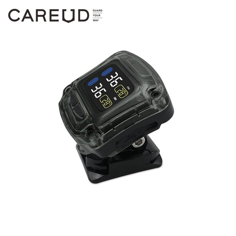 Careud TPMS Wireless Motorcycle Tire Pressure Monitoring System with 2 Internal/External Sensors LED Display USB Charge