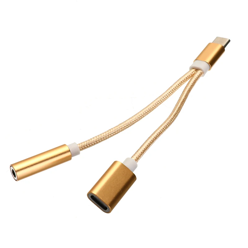 Оранжевый 100 шт. Плетеный 2 в 1 usb type C до 3,5 мм разъем AUX аудио кабель для наушников аудио сплиттер конвертер адаптер кабель для зарядки - Цвет: Оранжевый