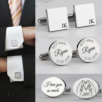

Personalized Man Cufflinks Stainless Steel Shirt Cuff Button Custom Wedding Gifts Mens Cufflinks