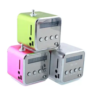 

V26 Digital Fm Radio Speaker Portable Aluminum Alloy Mini Speaker LCD Sound Micro SD/TF FM Radio Music Stereo Loudspeaker