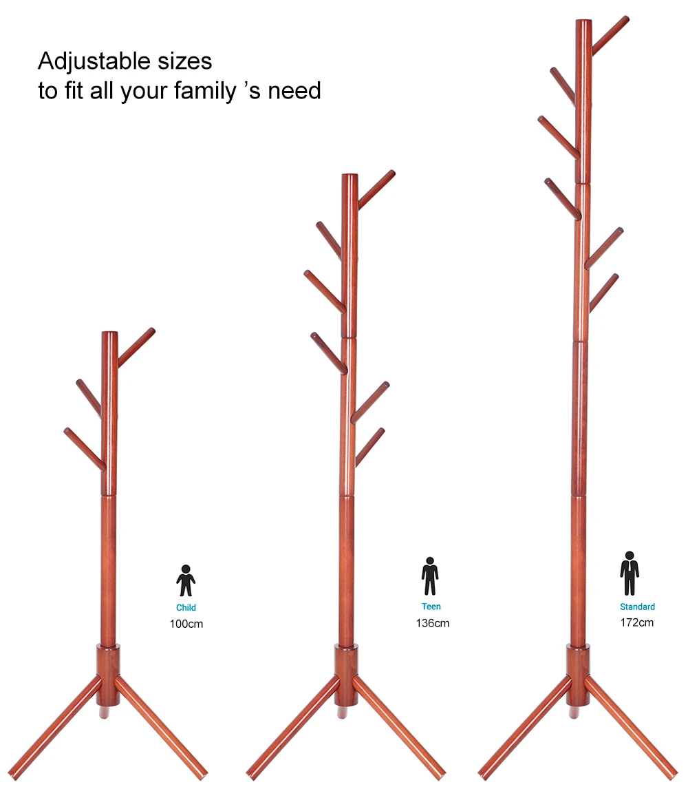 Clothes Cloth Hanger Stand Wood Wooden Coat Tree Coat Rack Stand Hat Coat Hanger 6 Hooks Bedroom Clothing Organizer Clothes Rack