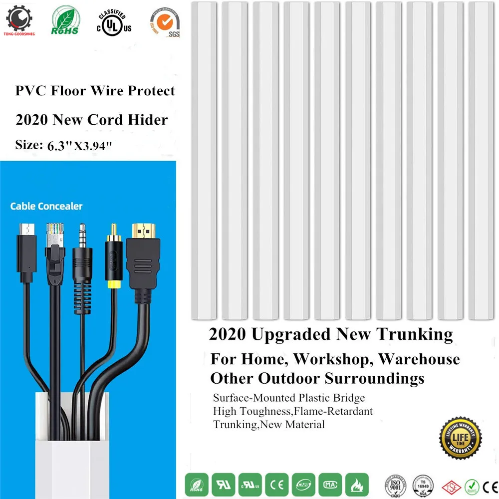 

6.3"X3.94"Floor Cord Protector Cable Shield Cord Cover PVC Floor PVC Duct Cord Protector Floor Cable Concealer Channel,Warehouse