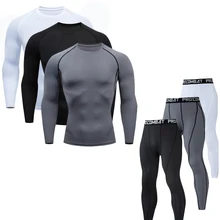 Зимнее мужское термобелье, мужское Спортивное длинное нижнее белье, базовый слой, мужская спортивная одежда, колготки, рубашка, флисовые Леггинсы для бега