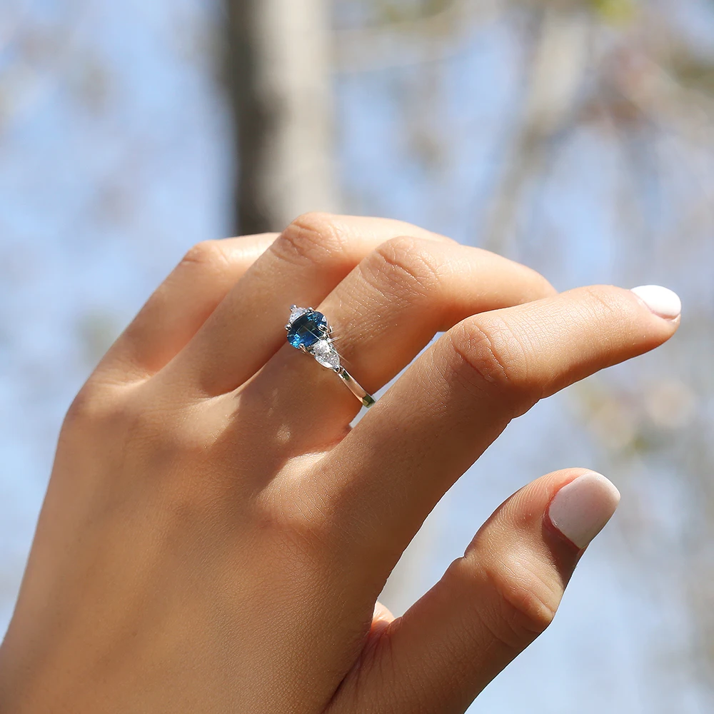 Three-Stone Blue Sapphire & Diamond Ring 1/8 ct tw Oval, Round-Cut 10K  White Gold | Kay