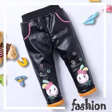 Г. Модные зимние новые теплые брюки кожаные штаны с героями мультфильмов для девочек утепленные плисовые джинсы для маленьких мальчиков и девочек От 1 до 4 лет, B6