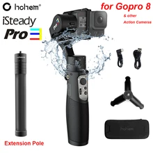 Hohem isteady pro cardan portátil, cardan de mão com 3 eixos à prova de respingos para dji osmo action gopro hero 8/7 sjcam yi cam insta360 one r,/6/5/4/3